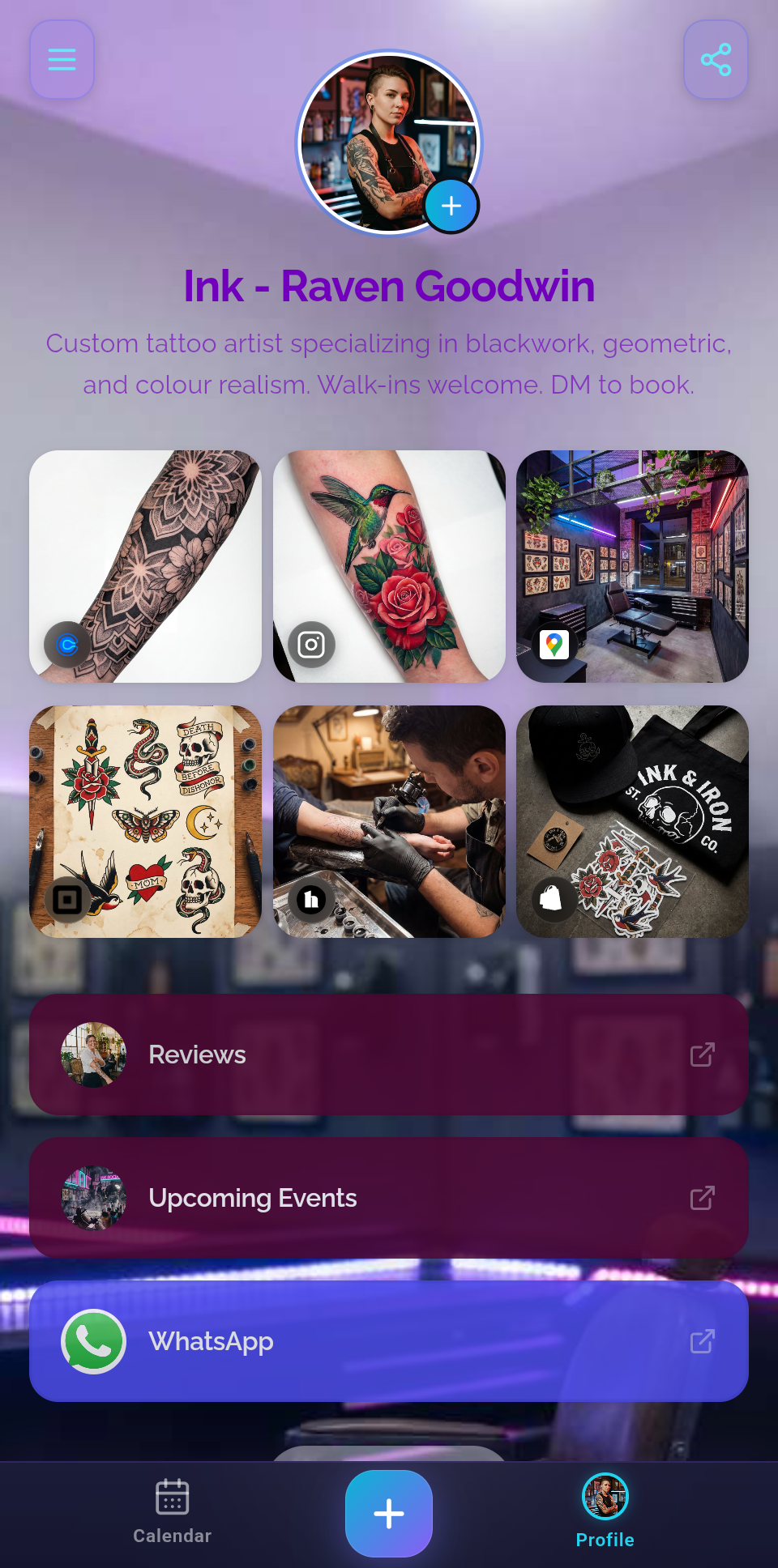 Tiles and rows layout — Ink Raven profile