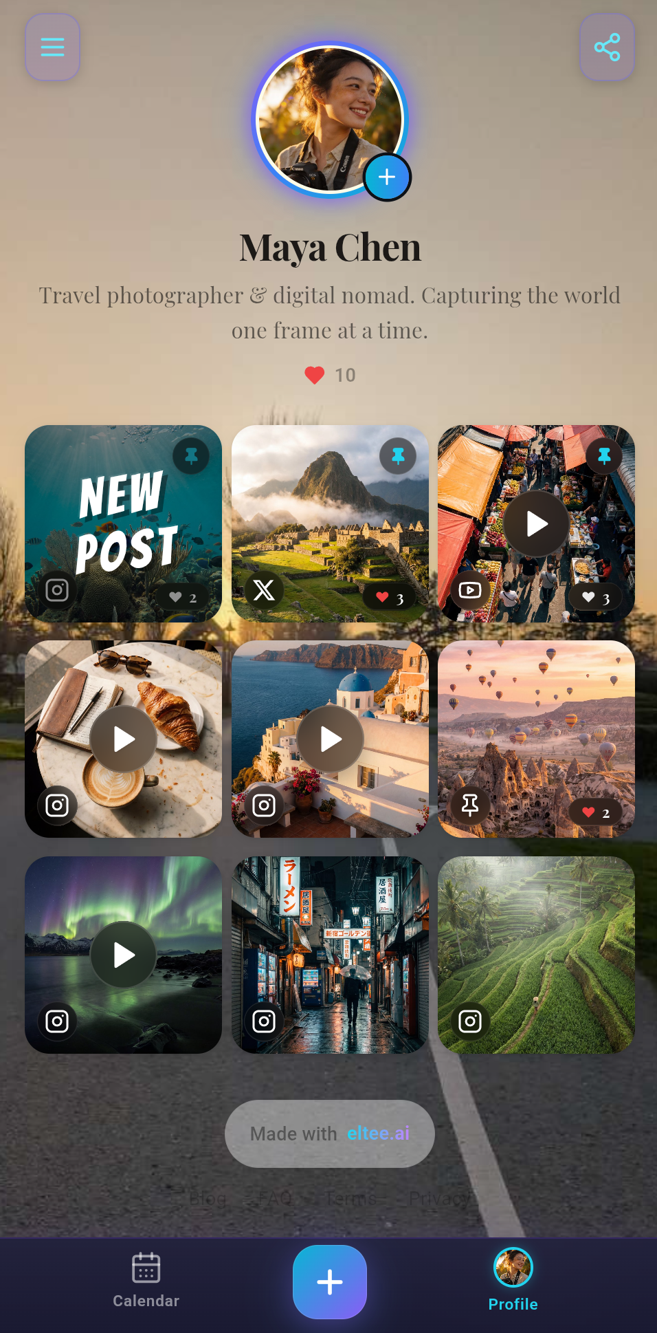 Tiles layout — Maya Chen profile